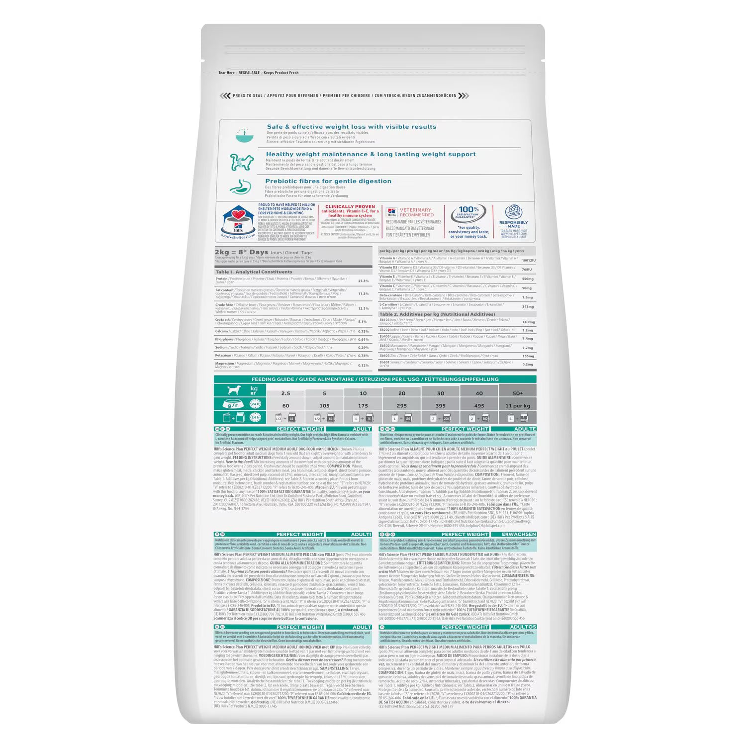 Hill’s Science Plan Perfect Weight Medium Adult Dog Food with Chicken (2kg)