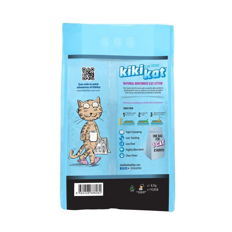 Kiki Kat White Bentonite Clumping Cat Litter – Activated Carbon – 10L